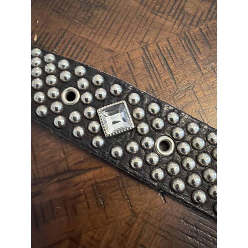 Belt Vintage Y2K Drip Black Leather All Studded Rhinestone Western Streetwear - Picture 5 of 7
